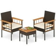 thumbnail image 2 of Costway 3 PCS Wicker Furniture Set with Acacia Wood Tabletop Armrests Cushions for Backyard, 2 of 10