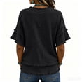 thumbnail image 4 of Womens Fringe Boho Tops Casual Cotton Linen Distressed V Neck Shirts Short Sleeve Gauze Blouses Raw Edge Hem Black S, 4 of 7