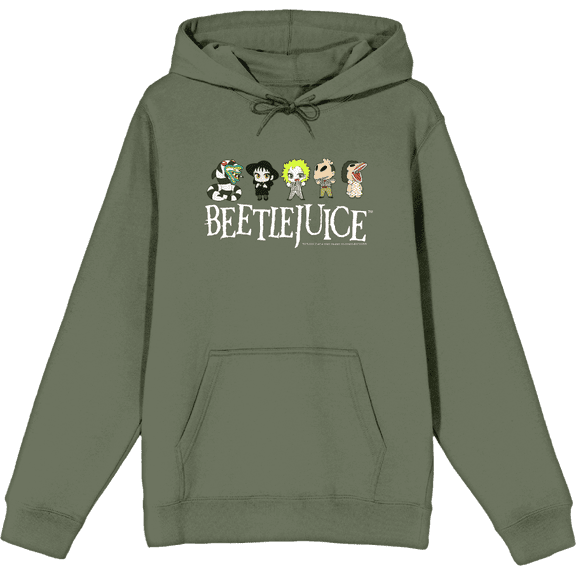 Beetlejuice Chibi Character Line-Up Adult Olive Long Sleeve Hoodie-Medium