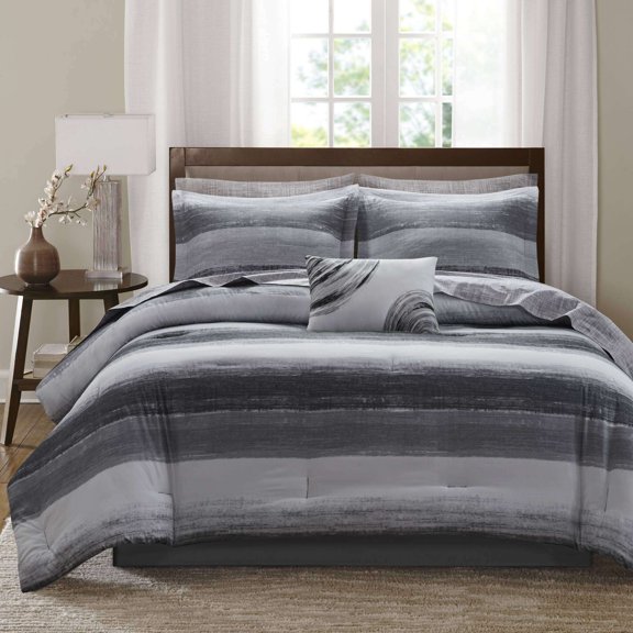 Twin Size Cotton Bedding Set 9-Piece Full 9 Piece Comforter Set with Cotton Bed Sheets,Black,Bed In A Bag