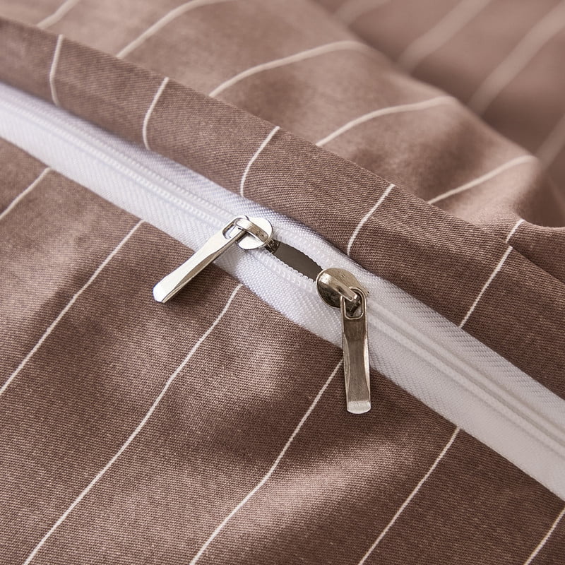 Brown Pinstripe Duvet Cover Set King Size, 100% Cotton Duvet Cover Set with 2 Pillowcases, Soft and Breathable natural cotton bedding Set for All Seasons