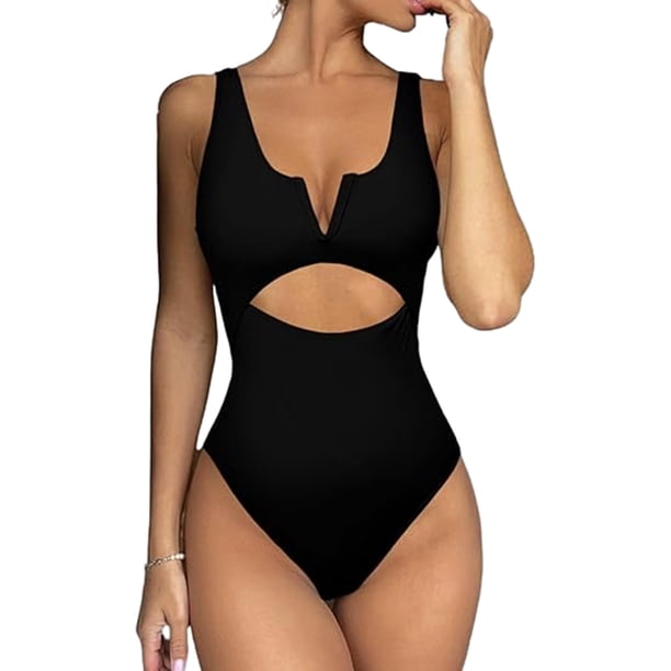 Traje de baño de una pieza para mujer, traje de baño con control de abdomen, traje de baño push up, bikini con cuello en V para mujer