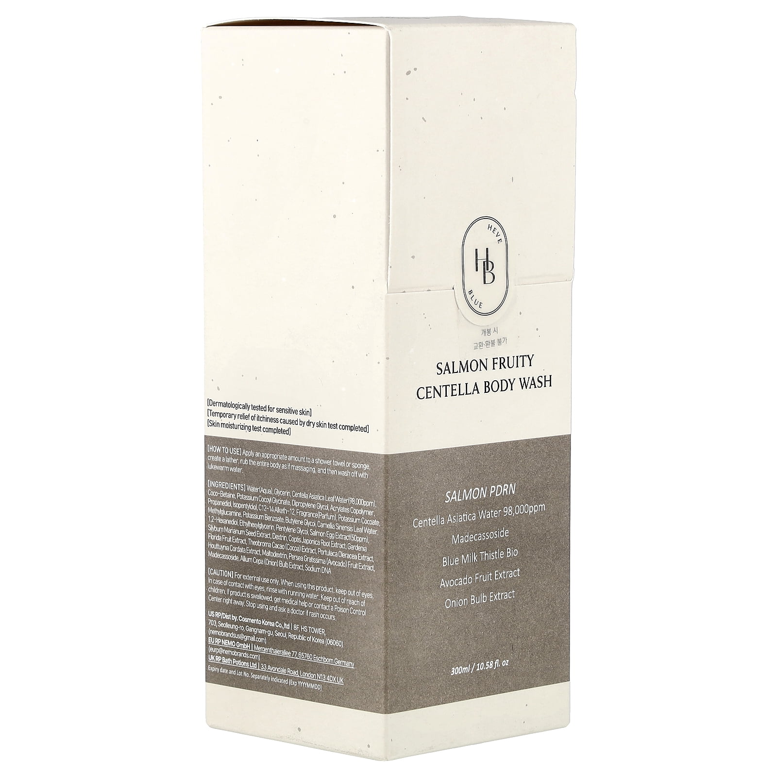 HeveBlue Salmon Fruity Centella Body Wash, 10.58 fl oz (300 ml)