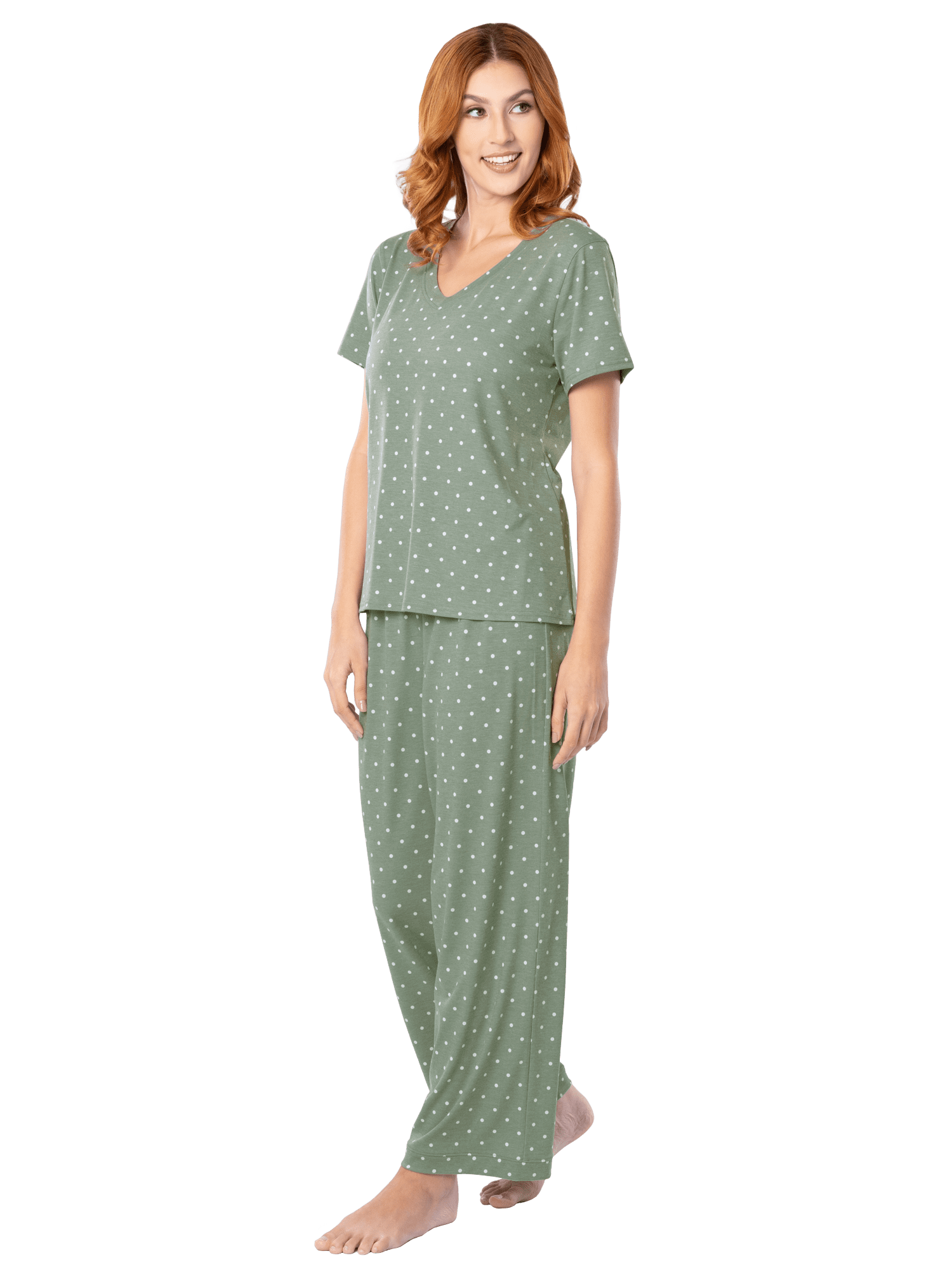 Fruit of the Loom Women's Soft & Breathable V-Neck Short Sleeve Top & Pajama Pant Set, Sizes S-4X