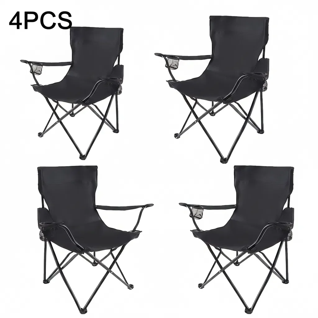 ASIWORD 4 PCS Quick-Open Outdoor Folding Chair Portable Camping Seat Stainless Steel Frame Durable Polyester Black