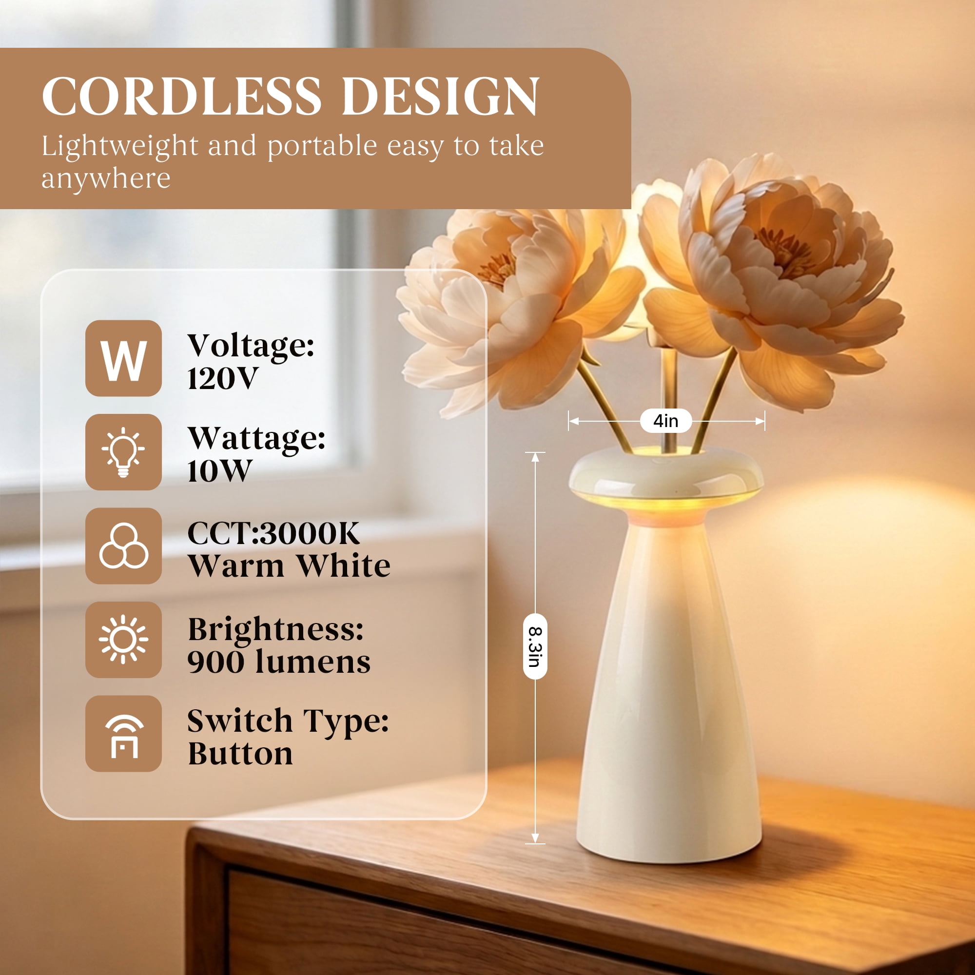 DAYBETTER 2-in-1 Ceramic Table Lamp, Stepless Dimming & 3000K LED Bedside Lamp, Modern Vase Lamp for Bedroom, Nightstand & Desk Decor, Best Gifts for family and Friends
