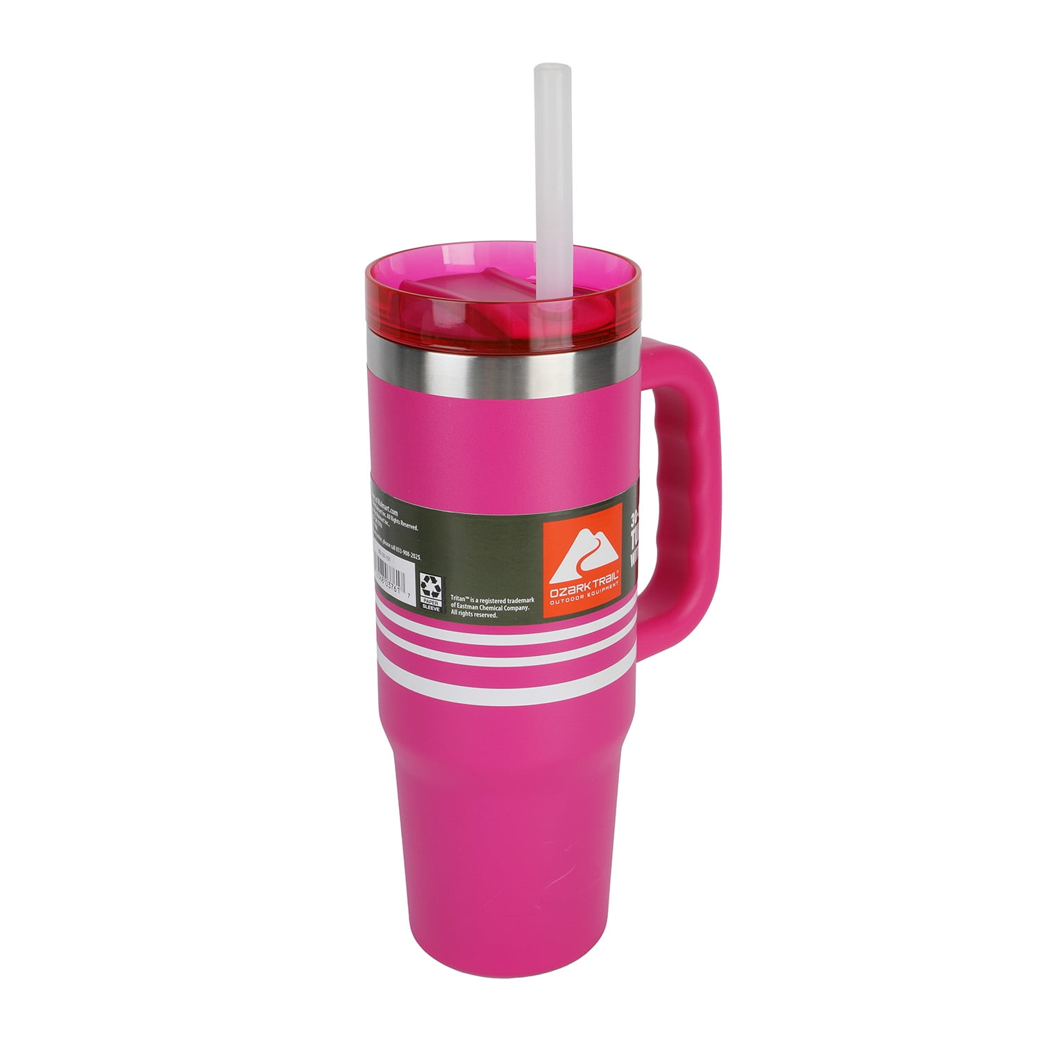 Ozark Trail 30 oz Stainless Steel Insulated Tumbler with Handle, Stripe Fuschia Burst