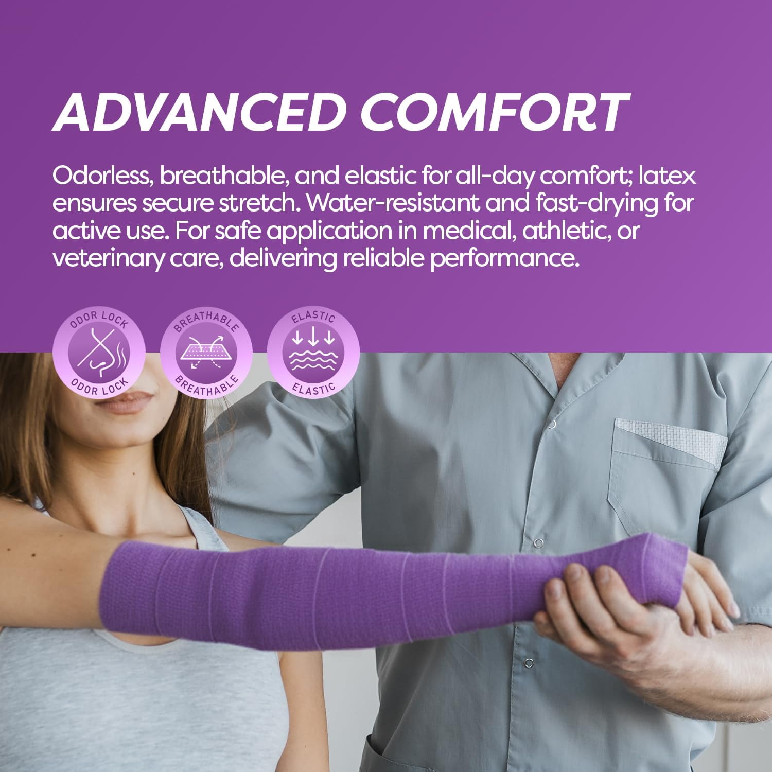 Dynarex Sensi-Wrap Self-Adhesive Bandages, 12-Pack, 6" x 5 yards, Purple, Latex, Colored Elastic Cohesive Athletic Tape, Tattoo Grip & Vet Wrap