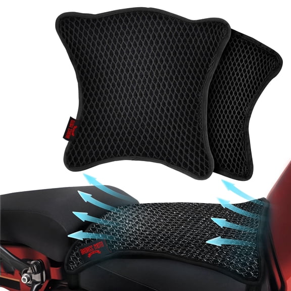 Badass Moto Cool Mesh Motorcycle Seat Cover, Max Airflow Motorcycle Seat Pad, Cooling Seat Cushion Stops Sweat, Adds Sun Shade. Removable Padded Insert. Fits Harley Davidson, Cruiser, Sport Bikes - L
