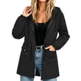 thumbnail image 2 of Feancey Hooded Rain Jackets for Women Drawstring Waist Waterproof Windbreaker Jacket Outdoor Lightweight Full Zip Raincoats Hiking Travel Jackets with Pockets Black L, 2 of 8
