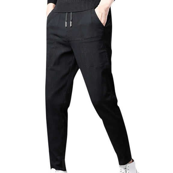 Honeeladyy Mens Elastic Waist Denim Pants Drawstring Stretch Comfort Skinny Slim Fit Tapered Leg Solid Color Jogger Jeans New Year Gift for Son Black L