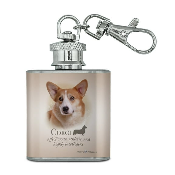 Corgi Dog Breed Stainless Steel 1oz Mini Flask Key Chain
