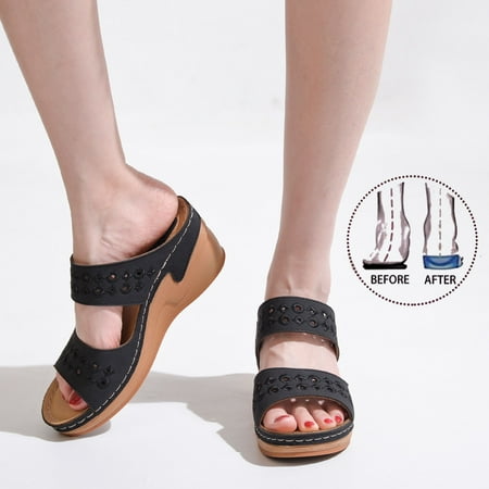 

YOUSNH in Stock Summer New Dual Color Wear and Anti Cow Tendon Sole Comfortable Massage Breathable High Heeled Women s Sandals Comfortable Sandals for Women Black 8(40)