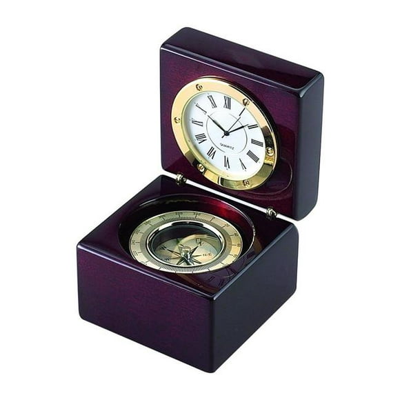 Creative Gifts International 069957 Boîte Carrée en Bois de 2,75 Po avec Horloge et Boussole