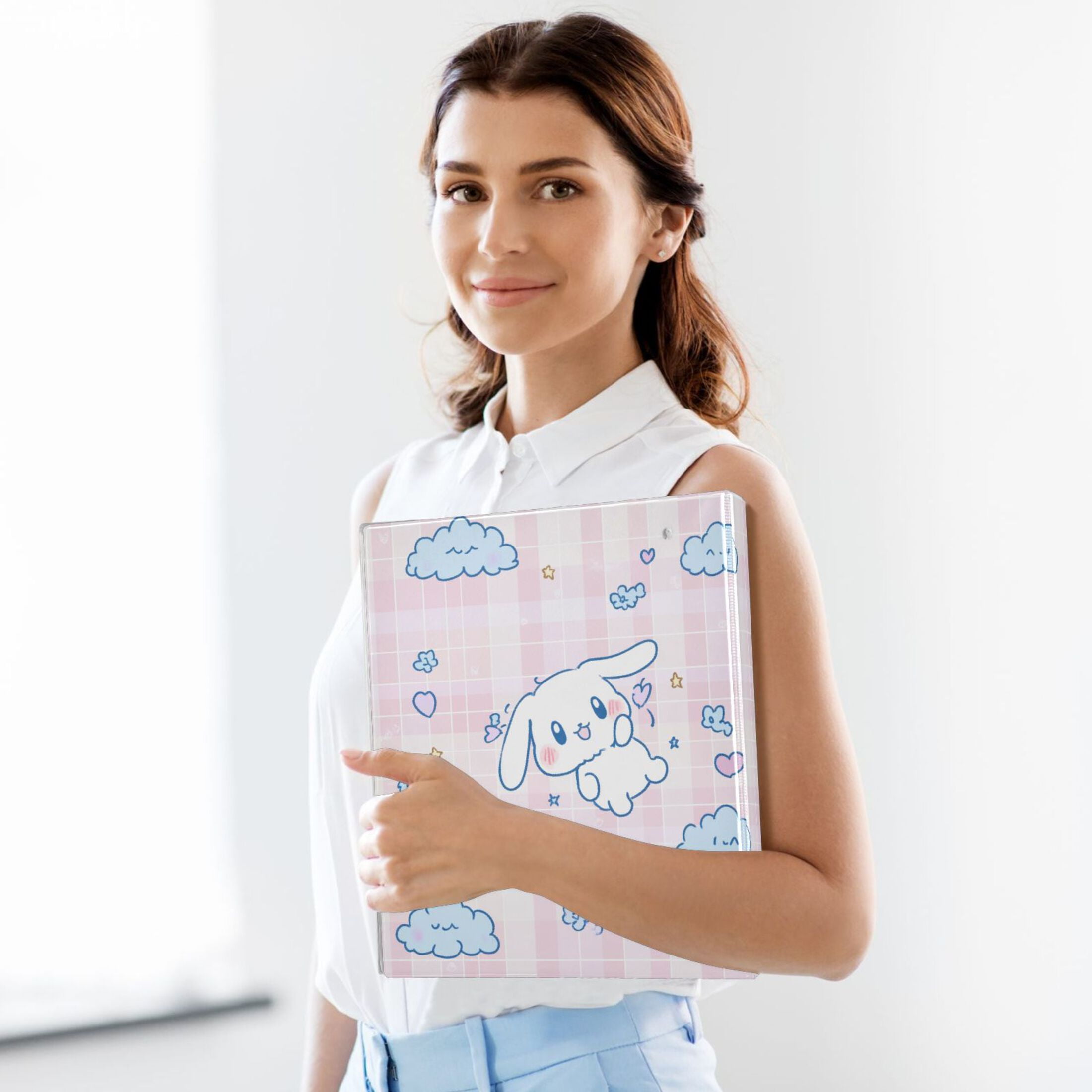 Cinnamoroll Flying in Sky Hardcover 3 Ring Binder 1.5” Round Rings Letter Size Paper Pockets for School Office Supplies