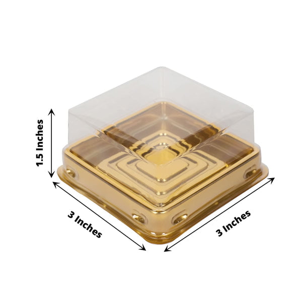 12 Pack, 3.5 Clear Metallic Gold Plastic Dessert Boxes, eFavorMart