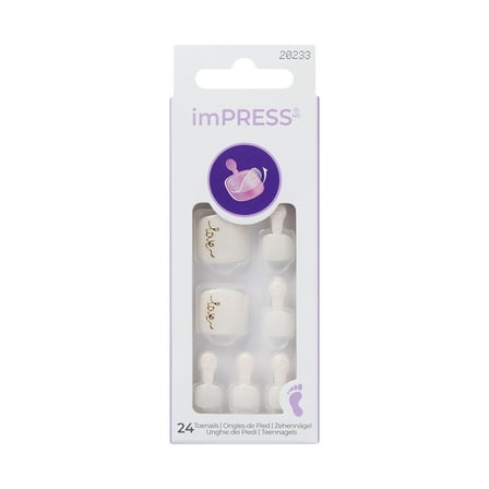 KISS imPRESS Press on Toenails, Design, Beach Happy, White, Short Squoval, 24 Count