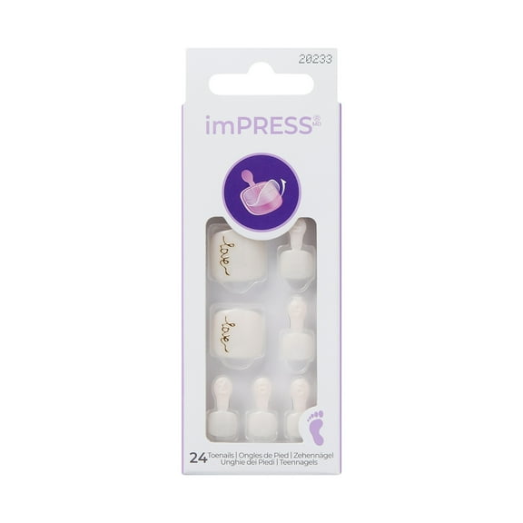 KISS imPRESS Press on Toenails, Design, Beach Happy, White, Short Squoval, 24 Count