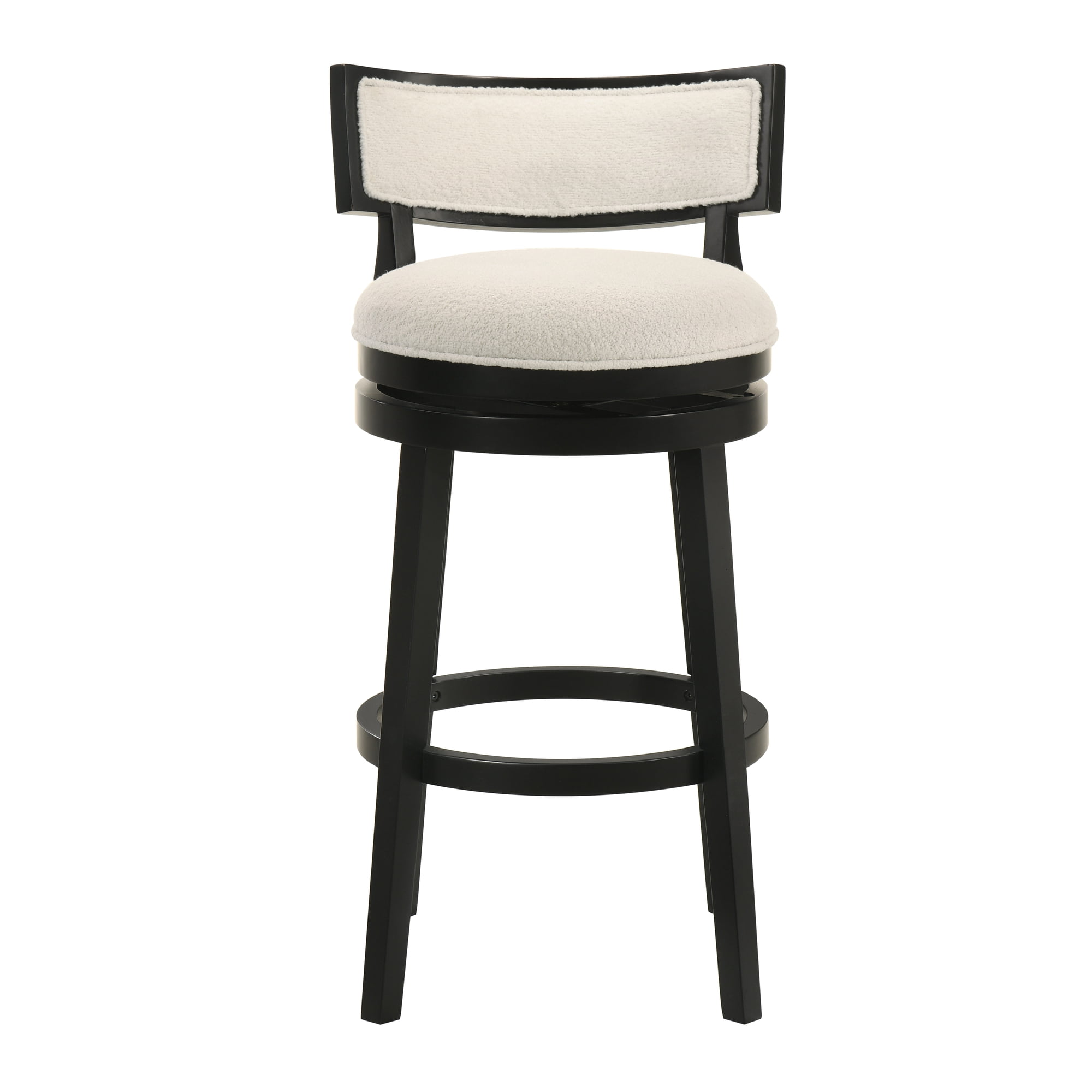 Noely Modern Farmhouse Swivel Wood Bar Height Kitchen Bar Stool in Black Finish with White Boucle Fabric Upholstered Seat - Set of 4