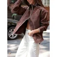thumbnail image 4 of Otoño mujer recortado sólido elegante abrigo de cuello alto nuevo abrigos casuales de un solo pecho mujeres de manga larga prendas de vestir exteriores sueltas, 4 of 5