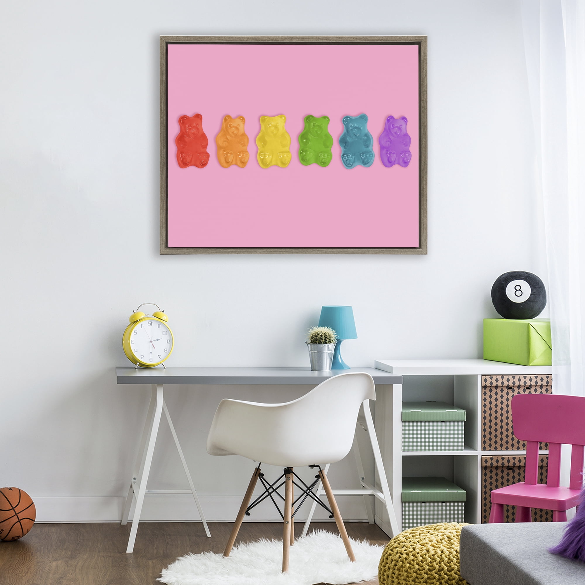 Stupell Industries Rainbow Gummy Bears on Pink Brown Framed Floater Canvas Wall Art, design by LISH Creative