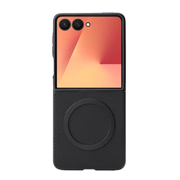 For Samsung Galaxy Z Flip 5 Magnetic Phone Case,Fiber Pattern PU Leather Back,Compatible with Mag-Safe,Shockproof Anti-fall Drop Protection Anti-Scratch Ultra Slim Durable Phone Case,Black