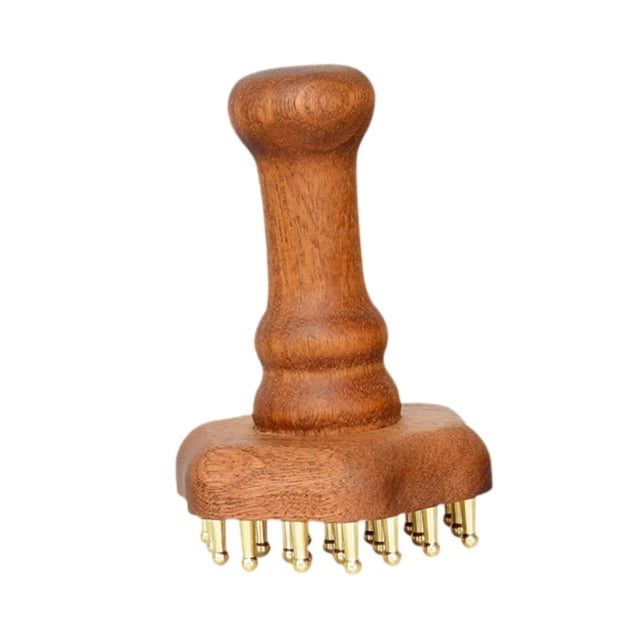 Peine de masaje de cabeza de latón, herramienta de masaje de madera, compacto, cepillo de mano para puntos meridianos, herramienta corporal Gua Sha