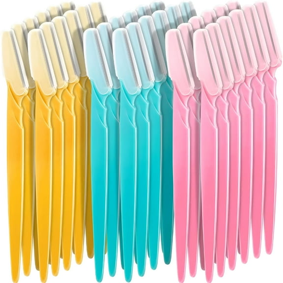 FACEGA 60 Pieces Eyebrow Razor Women Face Brow Razors Shaver Dermaplaning Tool Shaper Trimmer with Precision Cover (Pink,Blue,Yellow)