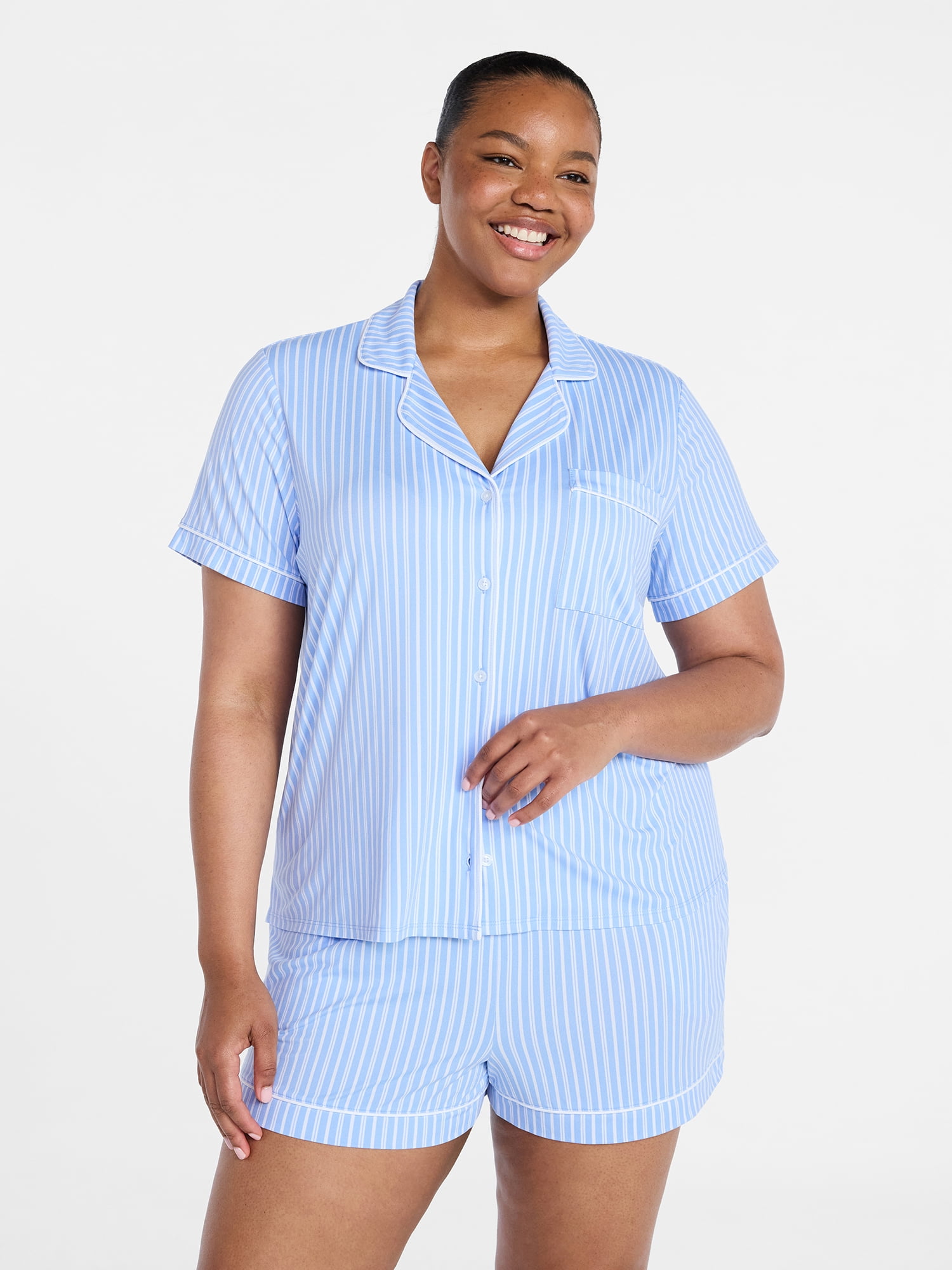 Joyspun Women’s Mommy and Me Notch Collar Top and Shorts Family Matching Pajama Set, Sizes XS-3X