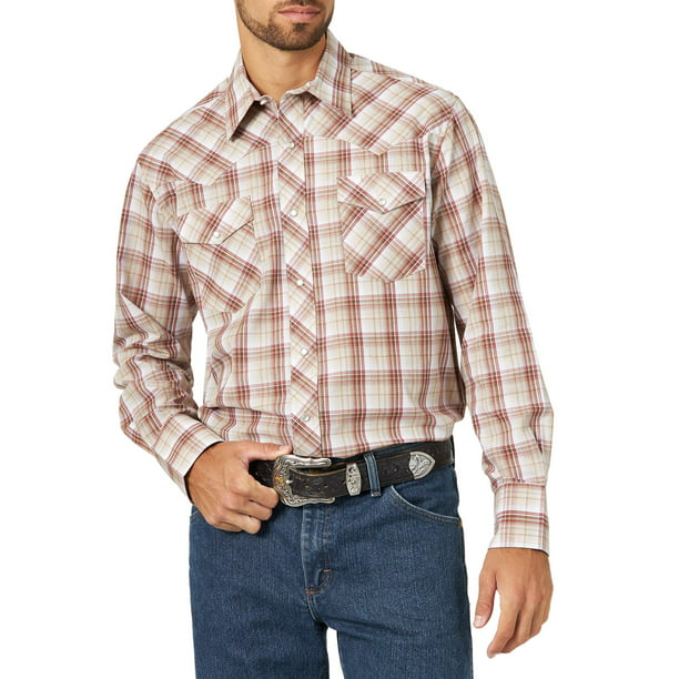 Wrangler Men's Long Sleeve Plaid Western Shirt 
