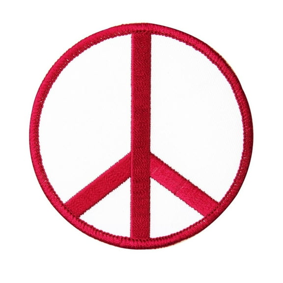 Large Peace Sign Magenta on White Patch Hippie Symbol Embroidered Iron On Applique