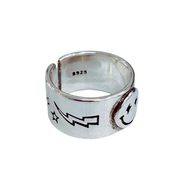 Anillo Vintage con cara sonriente, anillos abiertos, anillo ancho ajustable con sonrisa, joyería para mujer