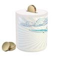 thumbnail image 2 of Seagulls Piggy Bank, Scrapbook Style Cut and Pasted Nautical Sketches of Seagull Clouds Nautical, Ceramic Coin Bank Money Box for Cash Saving, 3.6" X 3.2", Brown Cream Blue, by Ambesonne, 2 of 4