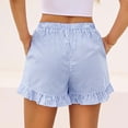 thumbnail image 2 of APEXFWDT Women's Summer Striped Shorts Cotton Linen Ruffle Hem Casual Home Shorts Comfy Loungewear Shorts with Pockets,S,Light Blue, 2 of 6