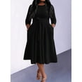 thumbnail image 2 of AURA Plus Size Women’s Knit Dress Round Neck Long Sleeve High Waist Tie Mid Length A Line Dress, 2 of 5