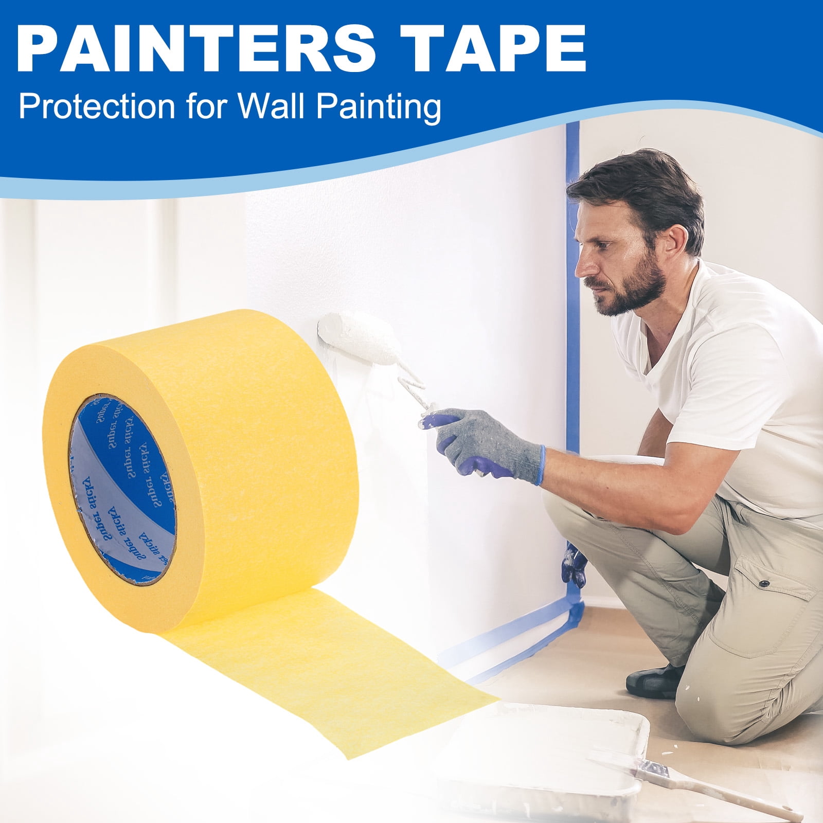 Uxcell Painters Tape, High Temperature Resistant Paint Masking Tape Adhesive for Wall Painting Craft Arts Decoration Drafting Yellow 2.99 Inch x 55 Yards