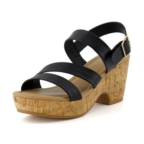 CUSHIONAIRE Women's Russ cork wedge sandal  Memory Foam, Wide Widths Available, Black 10