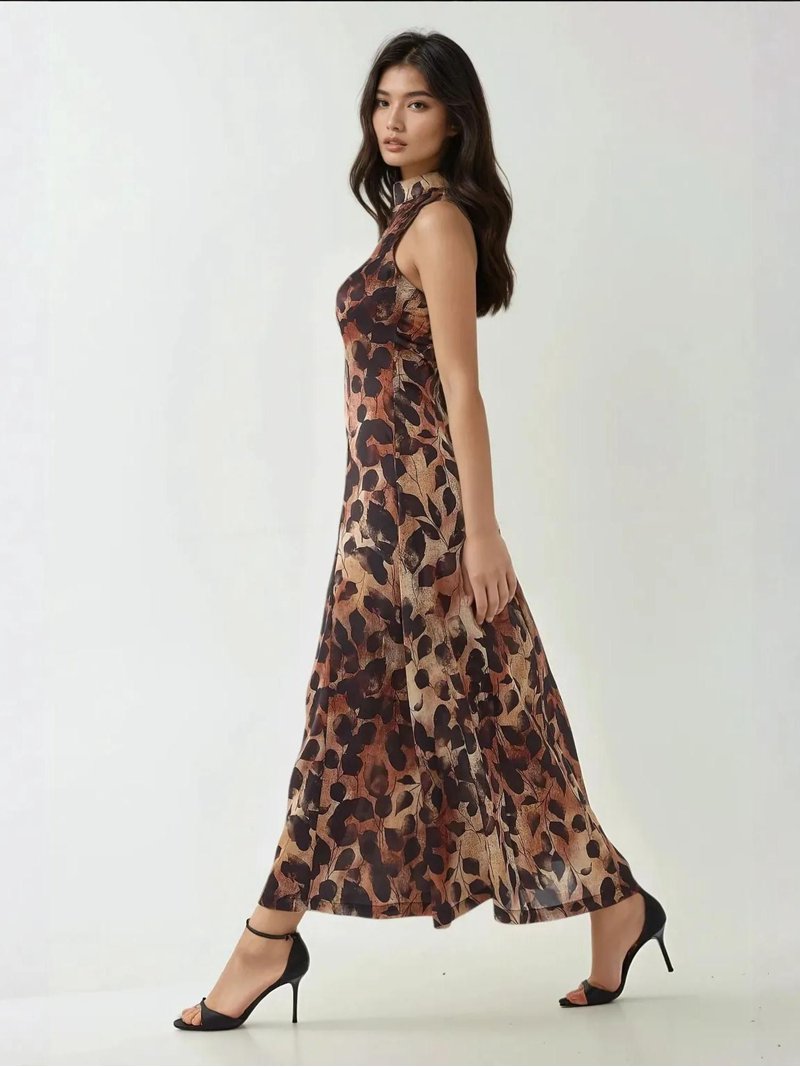 Printed Halter Collar Maxi Dress - Walmart.com