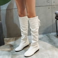 thumbnail image 2 of Cathalem Women's Keen-High Boots Female Shoes Adult Boots for Women Knee High No Heel Size 11 Ladies Fashion Solid Color Peated Leather Bow Tie E Thigh High Boots Women (White, 7), 2 of 7