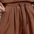 thumbnail image 5 of JUUYY Men's Linen Cropped Trousers Hippie Harem Pants 3/4 Length Pants Elasticated Waist Trouser Solid Color Shorts Baggy Beach Pants Coffee XL, 5 of 7