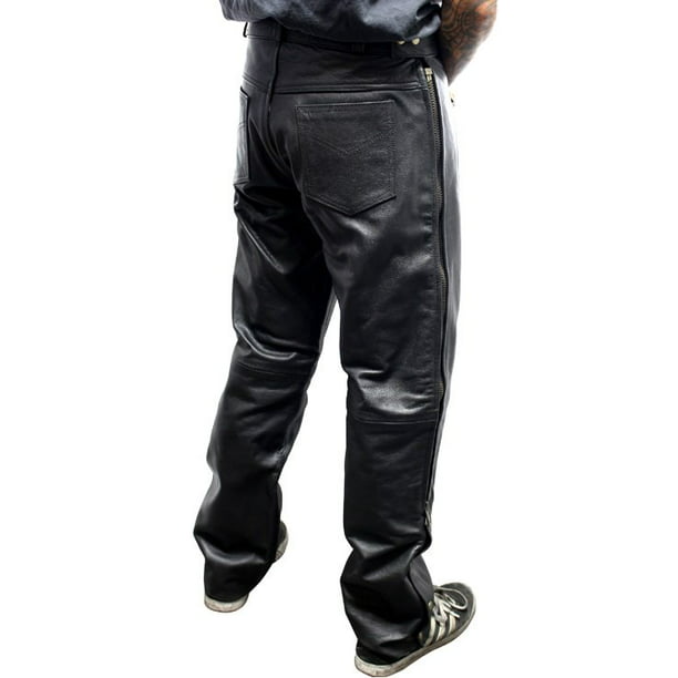 Hong Kong Åben tørst Men's Cowhide Motorcycle Leather Pants Over Jeans Lined Side Zippers -  Walmart.com