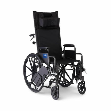 Medline Reclining Wheelchair with 18  Wheels  Elevating Leg Rests  Supports up to 300 lbs  Black