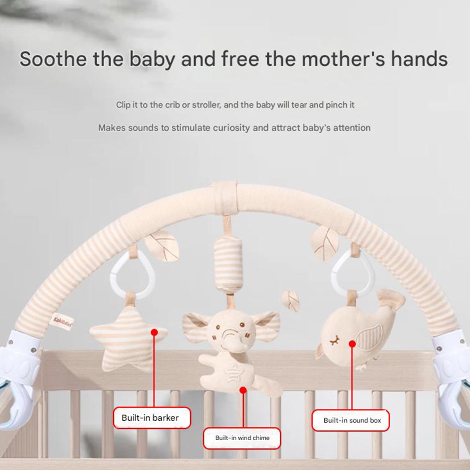 Soft Plush Bells Toy Organic Cotton Infant Crib Mobile Machine Washable Sensory Development Activity