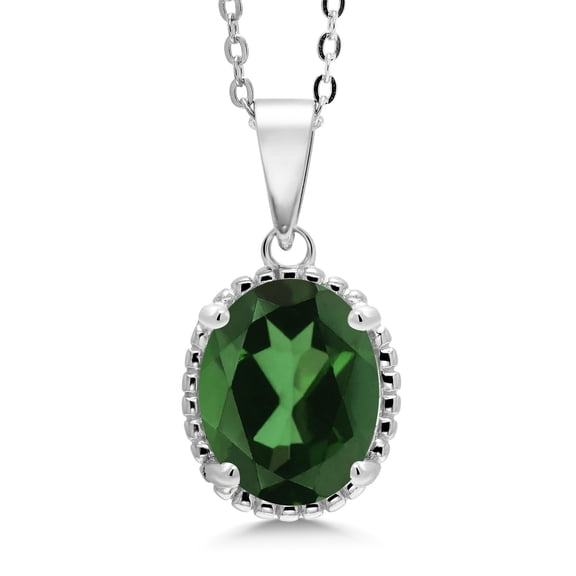 Gem Stone King 925 Sterling Silver Green Mystic Quartz Pendant Necklace for Women (3.60 Cttw, Oval 11X9MM, Gemstone Birthstone, with 18 inch Silver Chain)