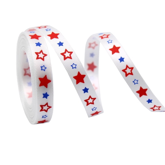 Ouuluon 4th of July Patriotic Ribbon Star & Heart Pattern Ribbon, Red White Blue Diy Craft Accessory for Independence Day Wreath Bowand Decoration