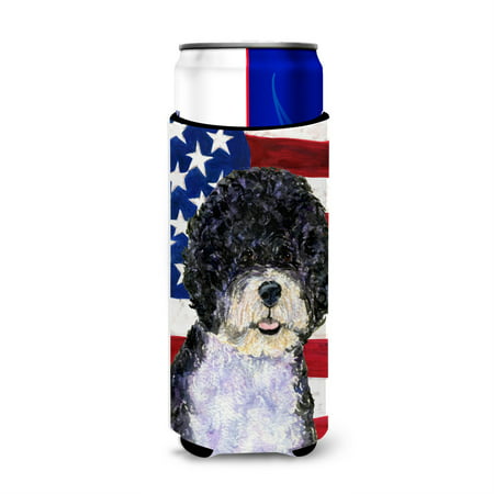 

USA American Flag with Portuguese Water Dog Ultra Beverage Insulators for slim cans SS4053MUK