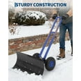 thumbnail image 4 of COZONY Heavy Duty Snow Shovel with Wheels, 29" W x 14" H Metal Blade, Angle & Height Adjustable Handle, Wheeled Snow Pusher for Driveway, Sidewalk, Yard, Black shovel plate + blue pole + blue rim, 4 of 6
