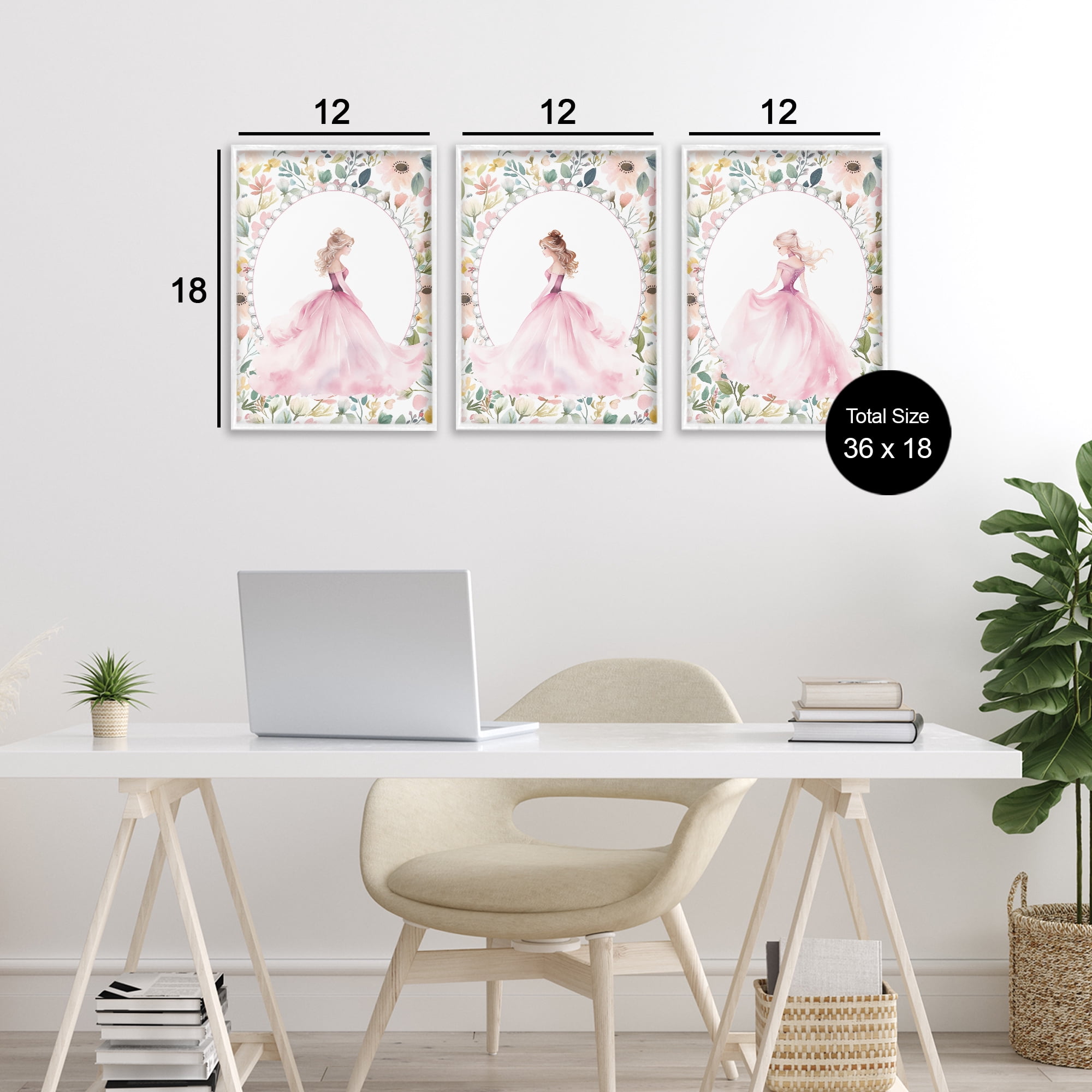 Stupell Industries Bordered Princess Love 3 Piece White Framed Giclee Art Set, design by Christine Simpson Art