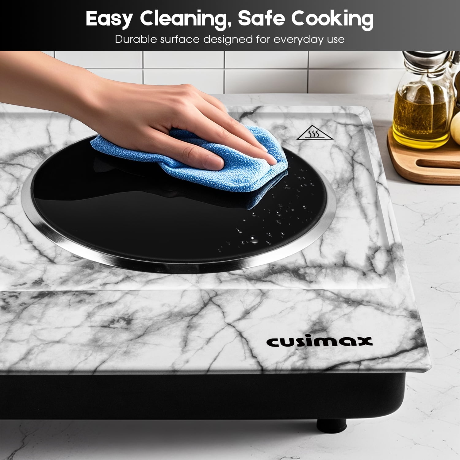 Cusimax 1800W Hot Plate While Marble Ceramic Cooktop Dual Infrared Burner