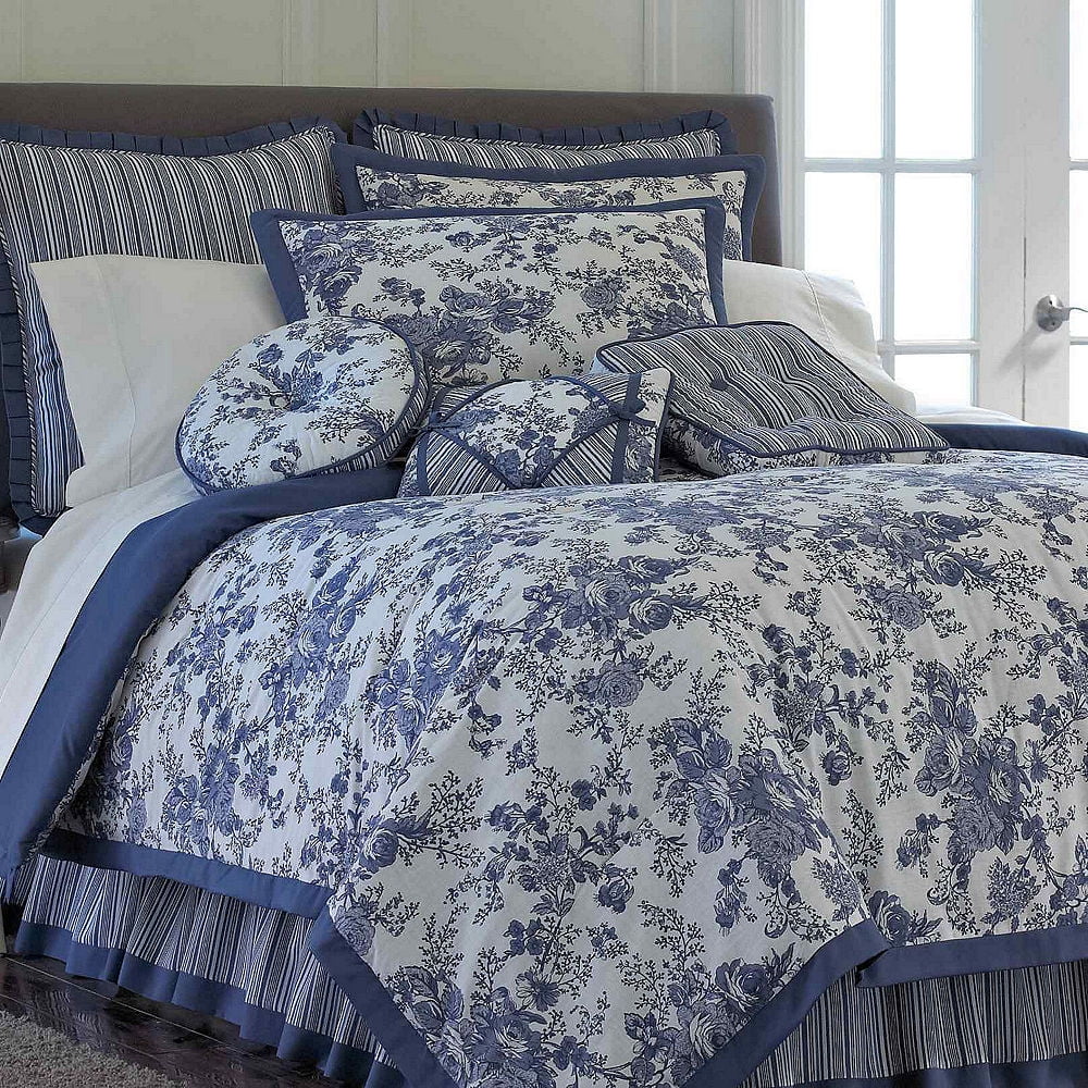 Refurbished Laurel Manor Toile Garden Comforter Set Blue Multi King